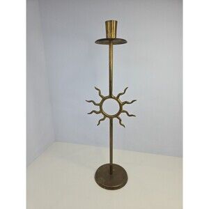 Vintage / Antique 16" Brass Candle Holder Sun Motif Fornasetti Style 1970s Funky